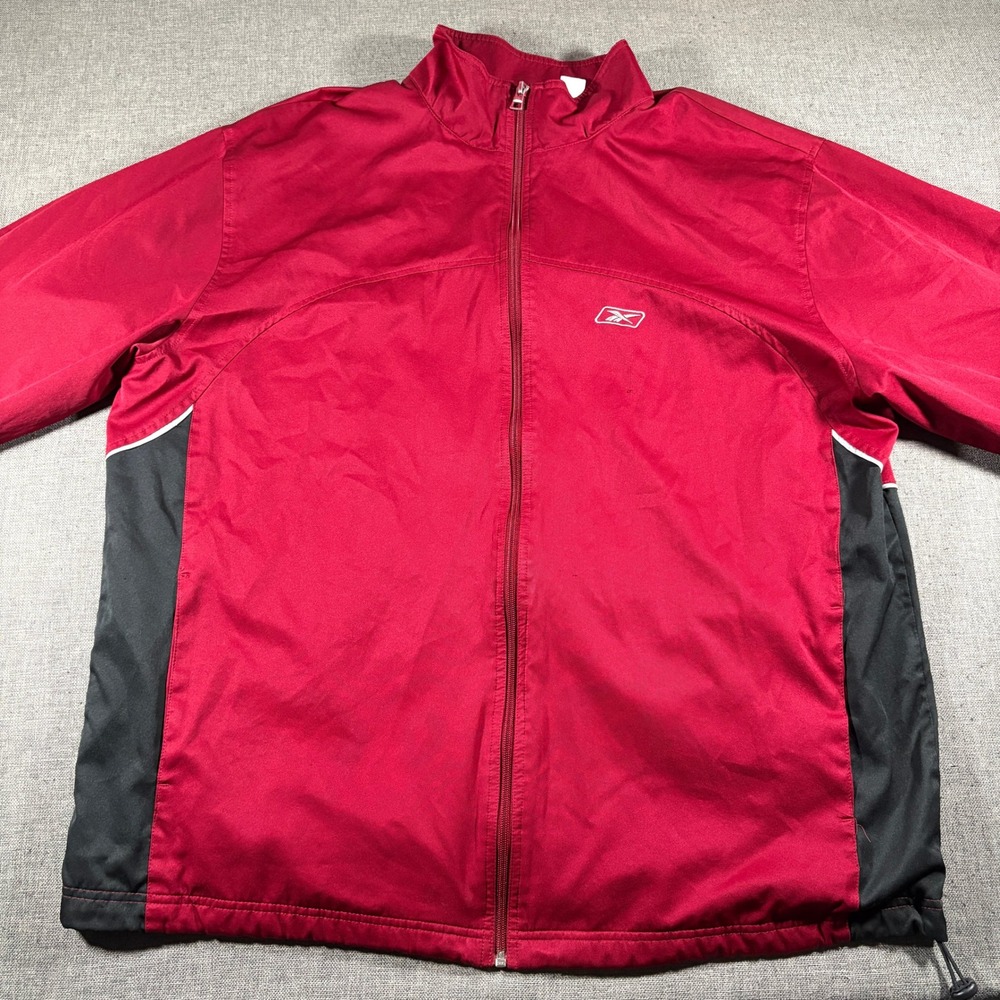Reebok Track Jacket Mens 2XL Red Full Zip Colorblock Windbreaker Logo